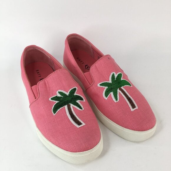 KATY PERRY The Kerry Canvas Slip-On Pink Palm Tree Sneaker Size 7M - Picture 2 of 15
